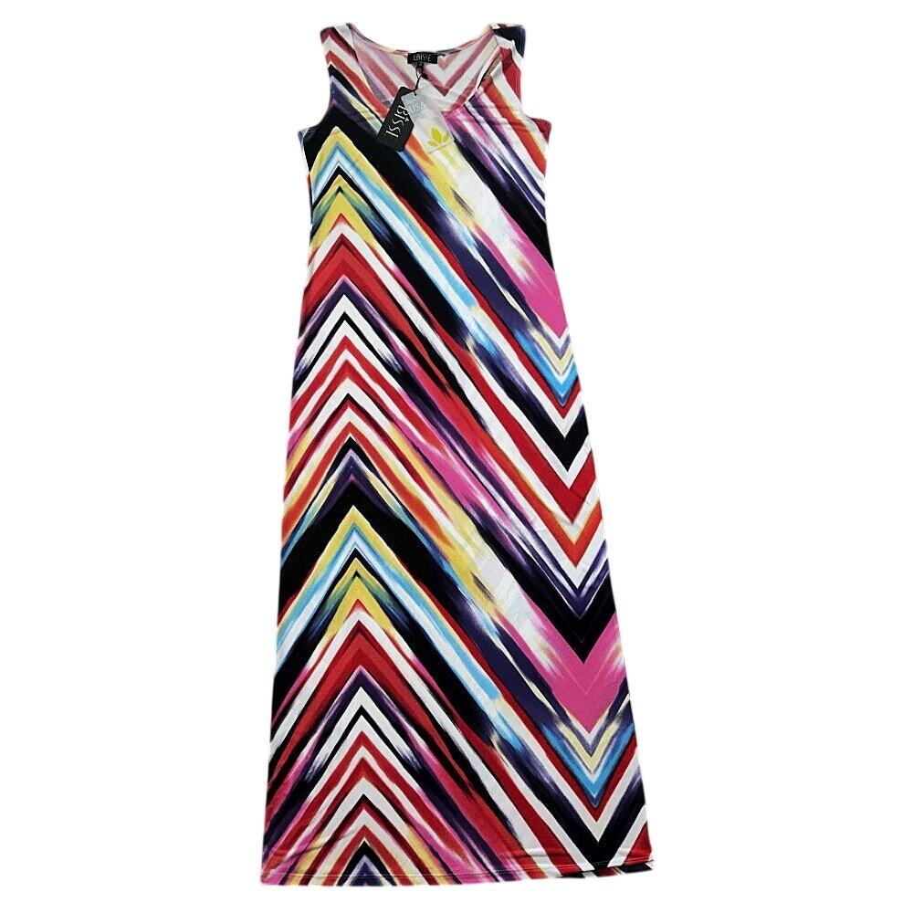 NWT Lbisse Multicolor Sleeveless Paintbrush Style Chevron Maxi Dress Medium